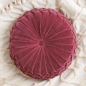UO Round Pintuck Berry Purple Velvet Pillow